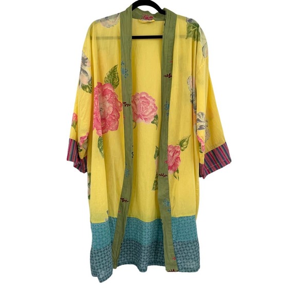 HANDPRINT Bright Floral Hand Printed Cotton Kimono - Picture 1 of 4